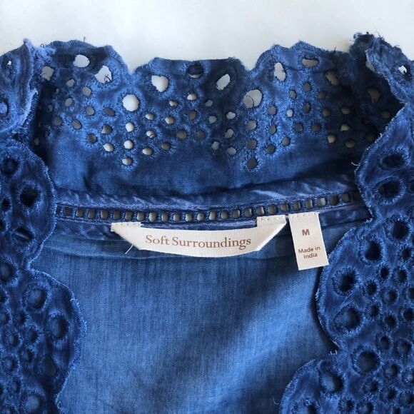 Soft Surroundings Embroidered Tunic Eyelet Blouse Breezy Lagenlook Top Medium - Picture 7 of 9